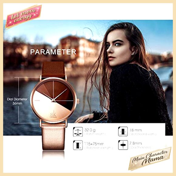 36mm Leather Strap Women\'s Watch Japanese Quartz Water Resistant Business